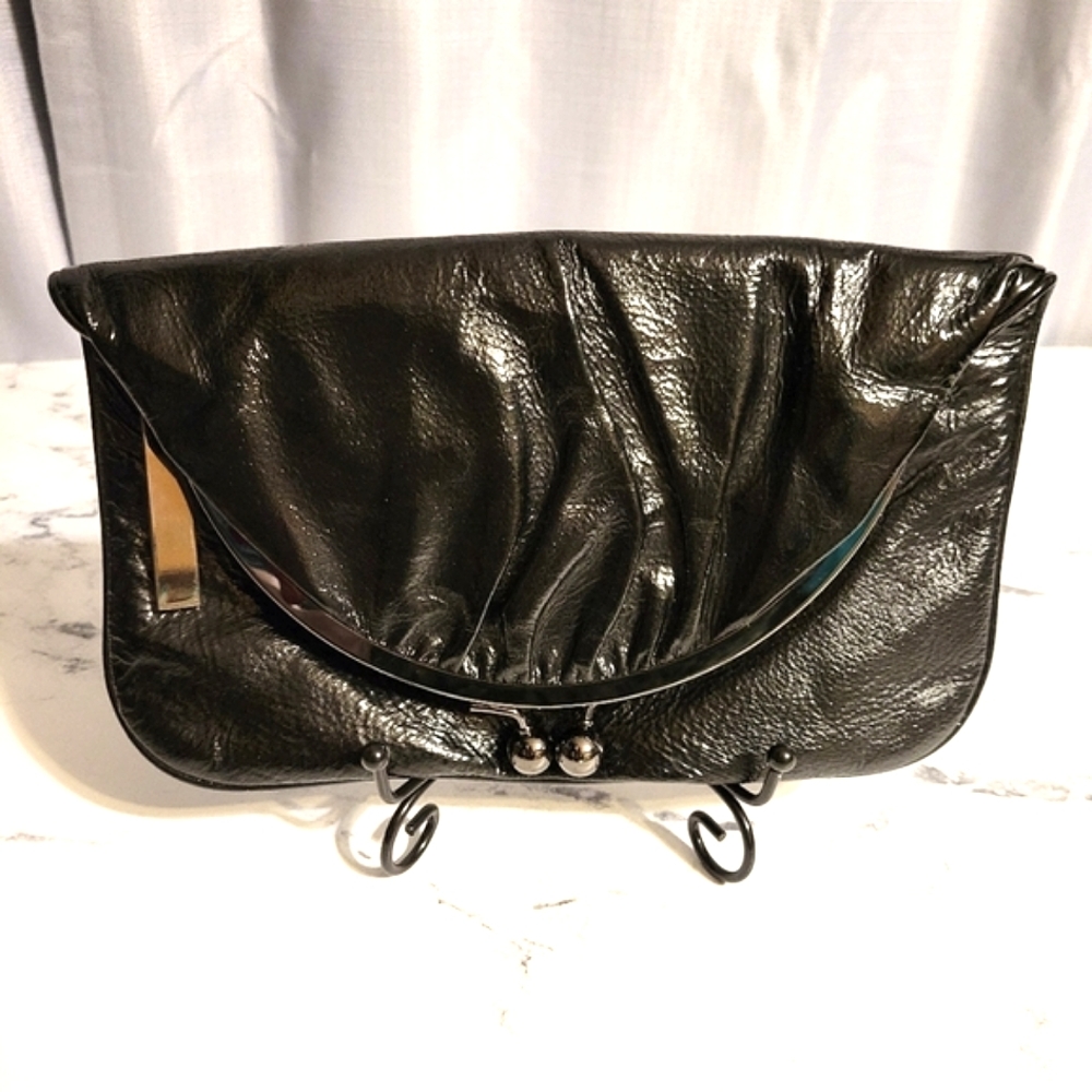 HOBO Int'l Rare Black Genuine Patent Leather Kisslock Clutch